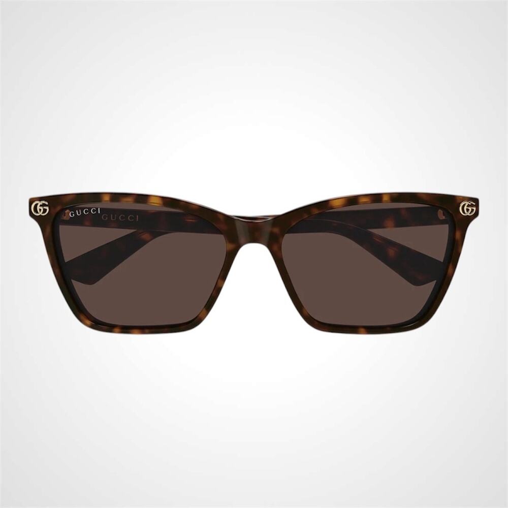 New GUCCI Sunglasses Brown Acetate Square Gold Metal Interlocking GG Logo Womens - Picture 2 of 4
